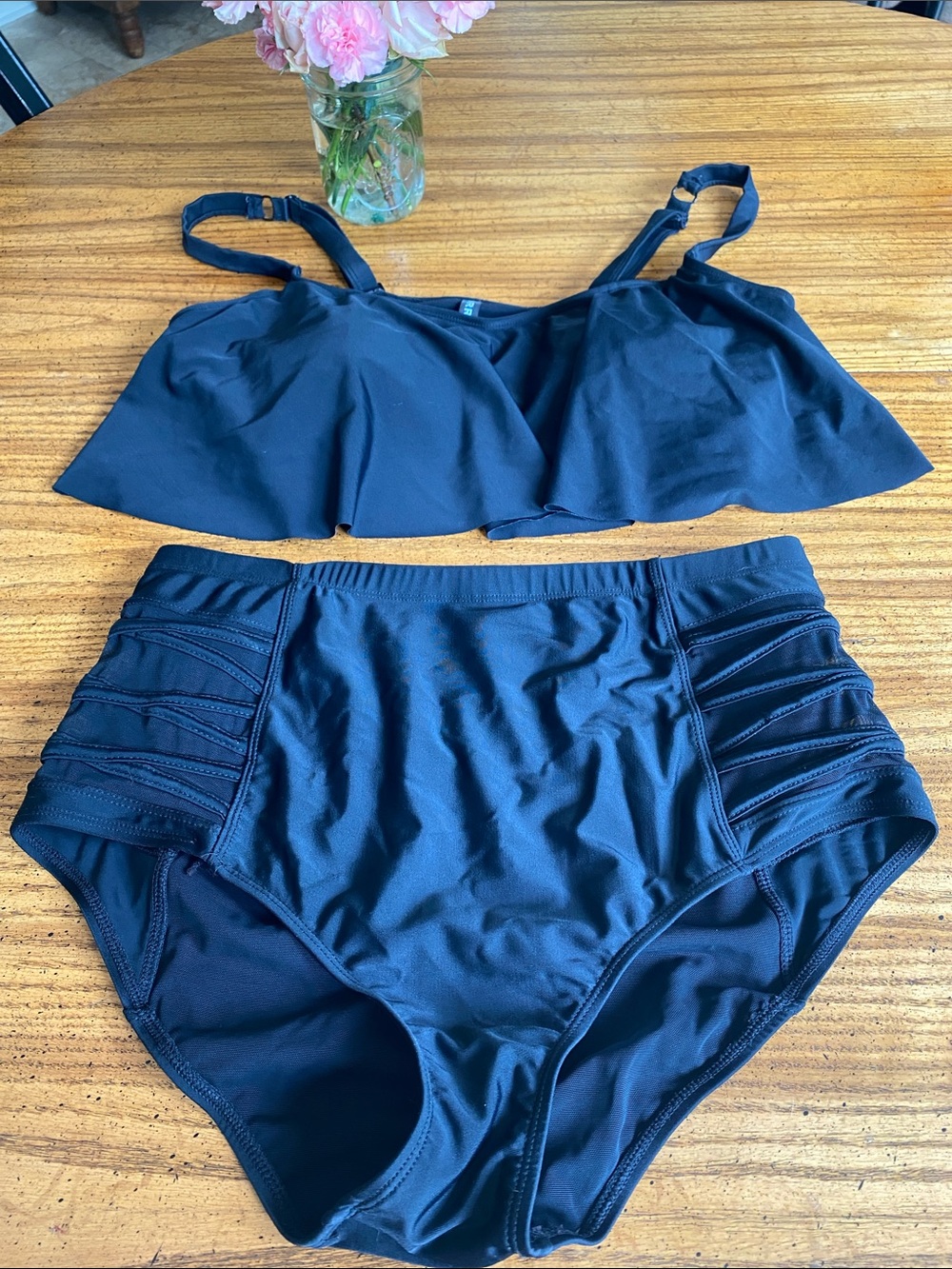 torrid Black Flounce High-Waist Bikini Set 0